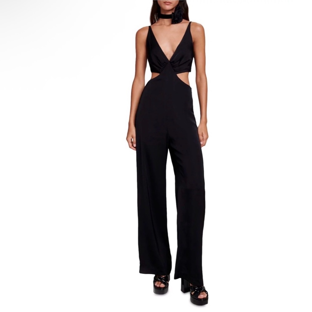 NWT Maje Black Cutout Jumpsuit with flower choker set - Picture 1 of 4
